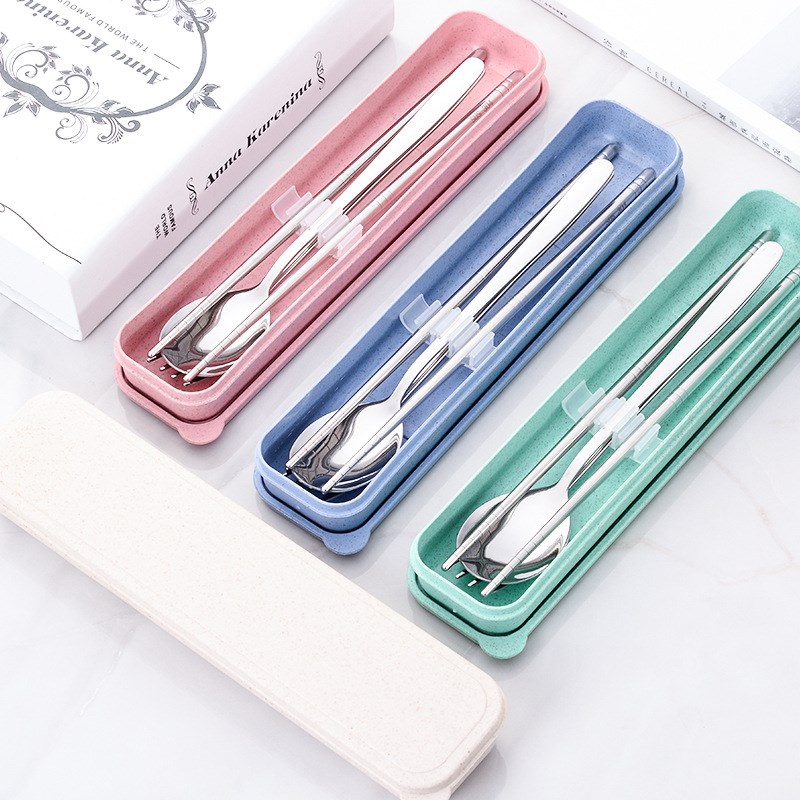 便携式餐具套装304不锈钢勺子叉子筷子餐具三件套 学生叉勺筷套装