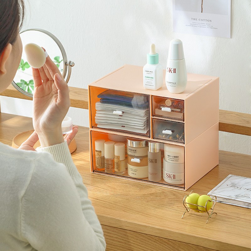 桌面收纳盒抽屉式分格办公书桌文具整理亚克力盒子多层透明化妆盒