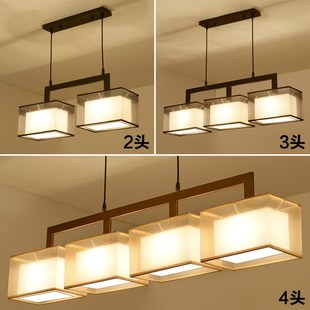 新中式餐厅吊灯三头 布艺现代简约吧台灯具创意铁艺仿古长方形led