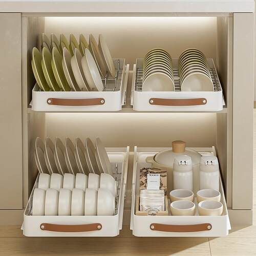 碗碟餐具收纳架厨房碗架橱柜抽屉式拉篮盘子沥水架家用碗盘置物架