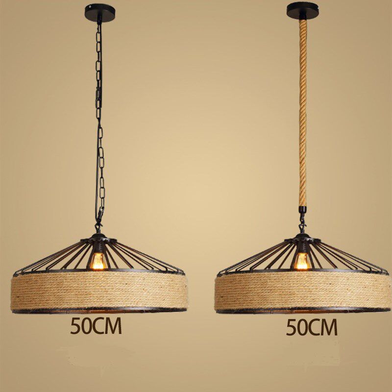 复古风工业锅盖吊灯餐厅灯酒吧台网咖仓库铁艺单头蒙古包麻绳