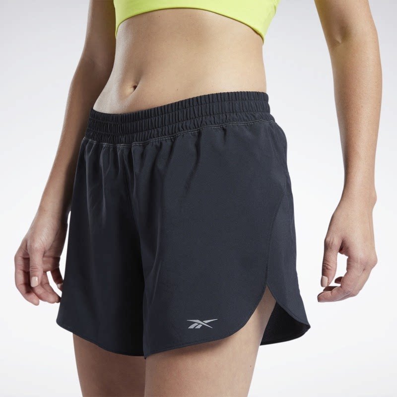 Reebok锐步女士运动短裤黑色松紧腰带健身跑步裤