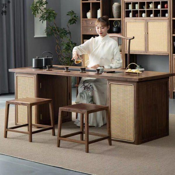 苏榫新中式茶桌椅组合禅意泡茶台家用客厅实木办公室藤编功夫茶几,住宅家具,家用茶台/茶桌,淘宝优惠券,粉丝福利购,淘宝优惠卷