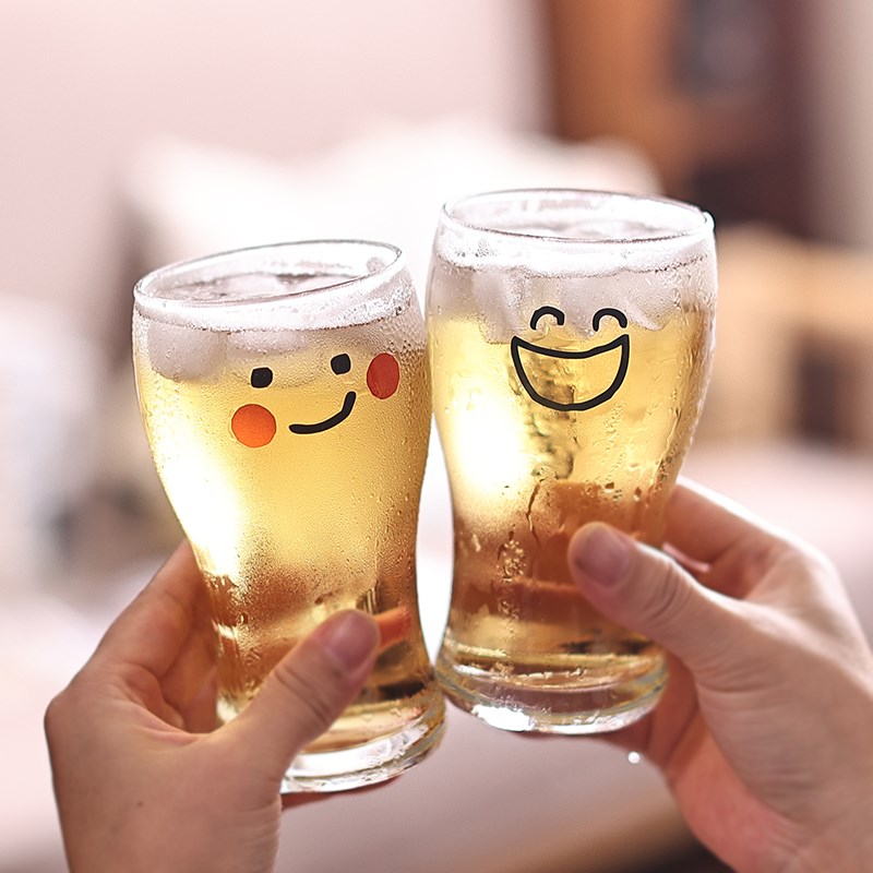 原创笑脸表情大号精酿啤酒杯扎啤B杯玻璃杯冷饮杯咖啡杯牛奶杯商