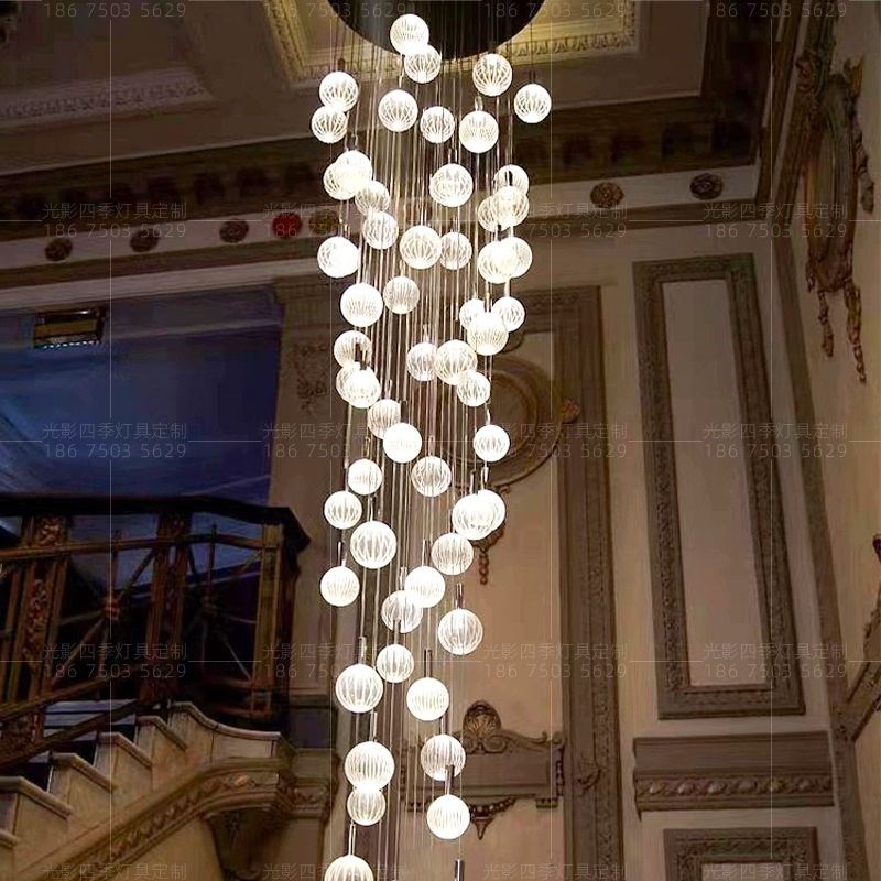轻奢别墅客厅复式楼挑空楼梯吊灯酒D店大堂会所民宿定制玻璃球灯