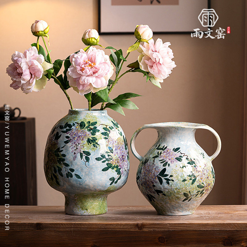 景德镇新中式陶瓷花瓶高级感客厅玄关软装插花摆件艺术感创意陶罐