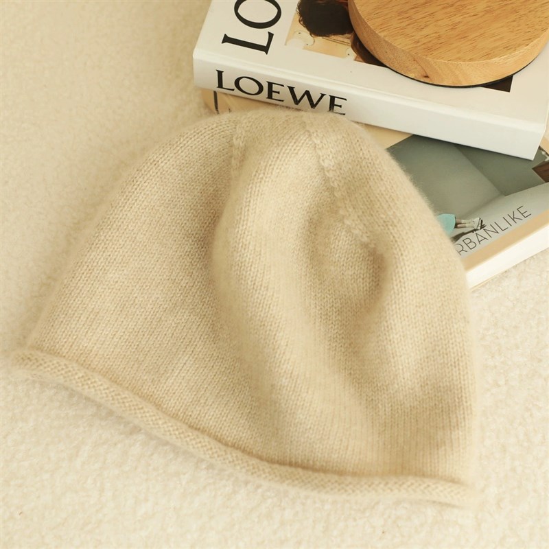 驼色防风保暖羊绒帽子女款冬季y2023新款毛茸茸毛线冷帽堆堆帽