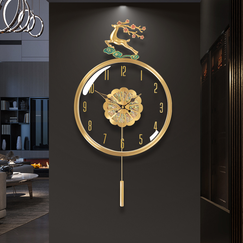 北欧鹿头钟表轻奢纯铜挂钟客厅家用时尚挂表现Q代简约装饰挂墙时