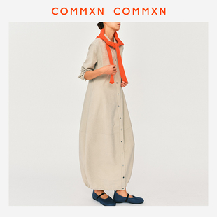 COMMXN·干丝气球衬衫裙休闲百搭宽松长款连衣裙2025夏季新款女装