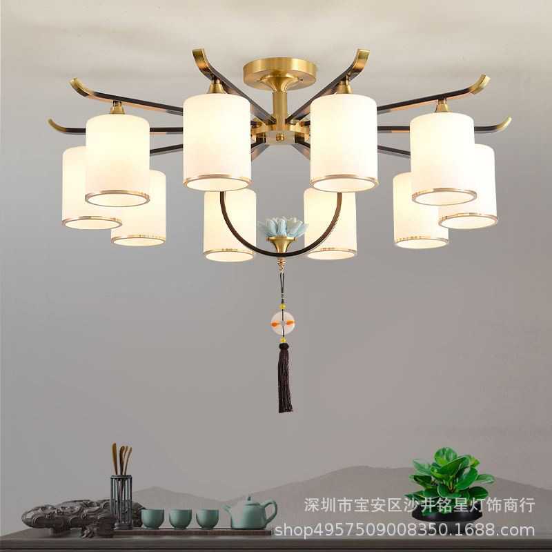 全铜新中式吊灯客厅灯简约现代卧室灯高档大气中国风餐厅吸顶灯具