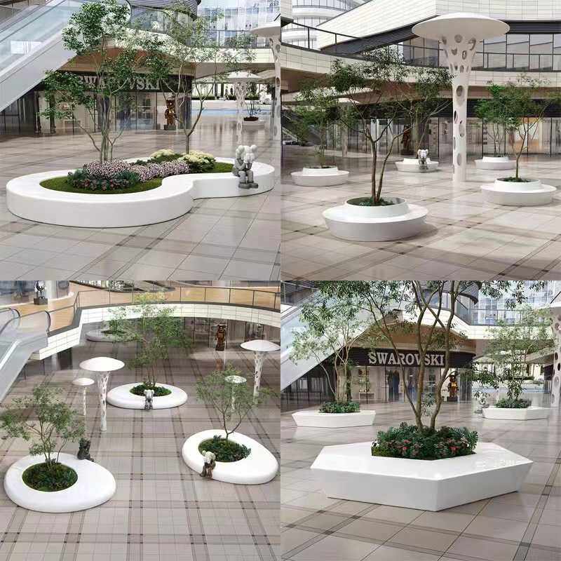 玻璃钢坐凳商场户外树池座椅园林FRP花盆坐椅休闲椅景观凳简约