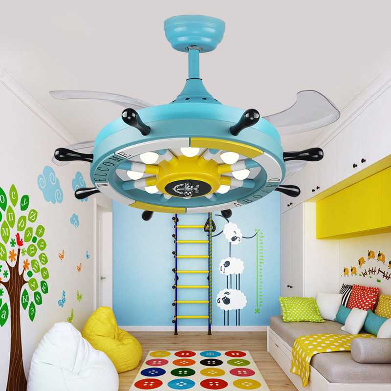 跨境儿童风扇灯女孩男孩卧室隐形创意卡通吊灯地中海儿童房吊扇灯
