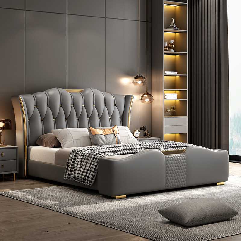 欧式轻奢皮艺床主卧双人软包婚床简约现代高端别墅设计师款真皮床