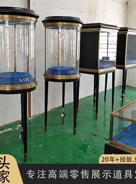 高端珠宝展柜定制不锈钢钛金玻璃柜精品圆形中岛柜宝石首饰展示柜
