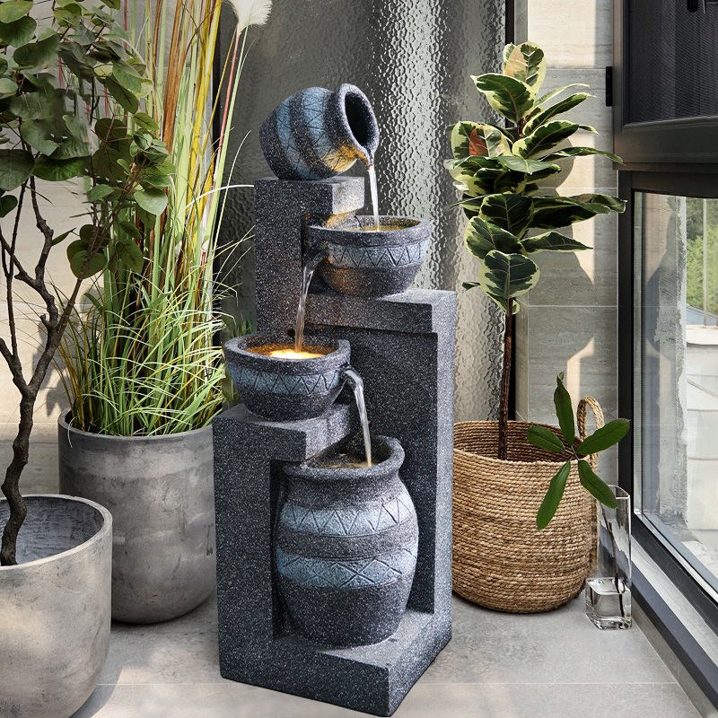 陶罐树脂欧式流水喷泉客厅阳台室内花园布置N装饰景观招财落地摆