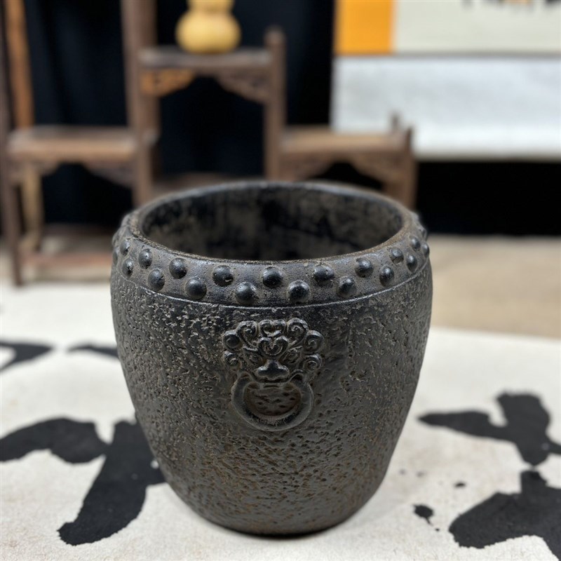 新款手工覆古彷青石茶渣缸粗陶做旧日K式泼墨感觉家用-狮头钵