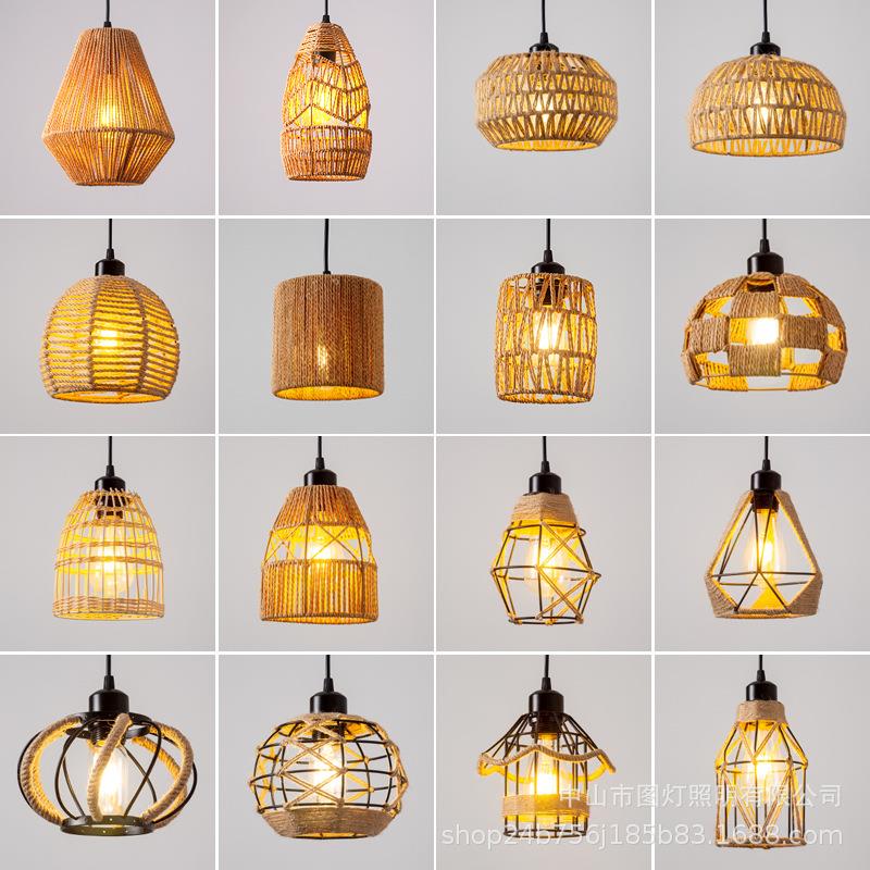 工业风麻绳复古吊灯铁艺餐厅酒吧服装烧烤店过道装饰店铺商用吊灯