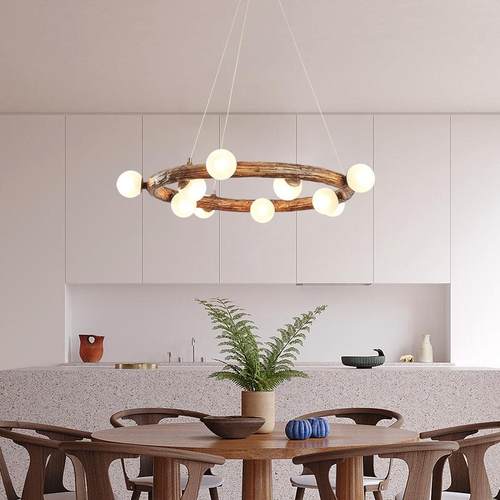 侘寂风日式客厅吊灯 复古民宿卧室餐厅吊灯艺术创意圆形树枝灯具