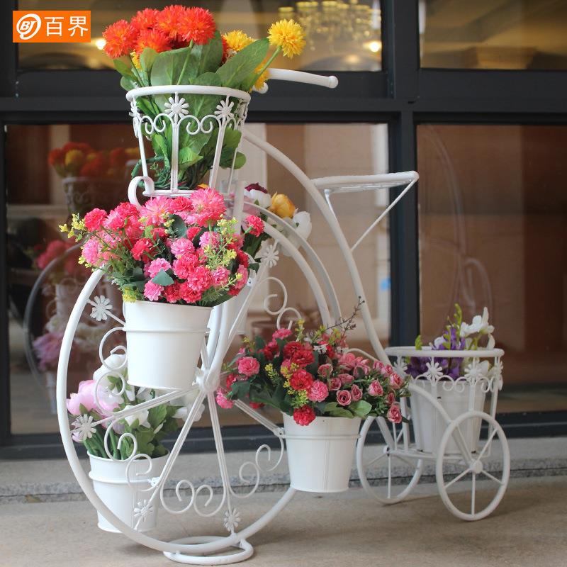 百界铁艺自行车花架户外创意花盆室外庭院小花园摆件阳台落地架子