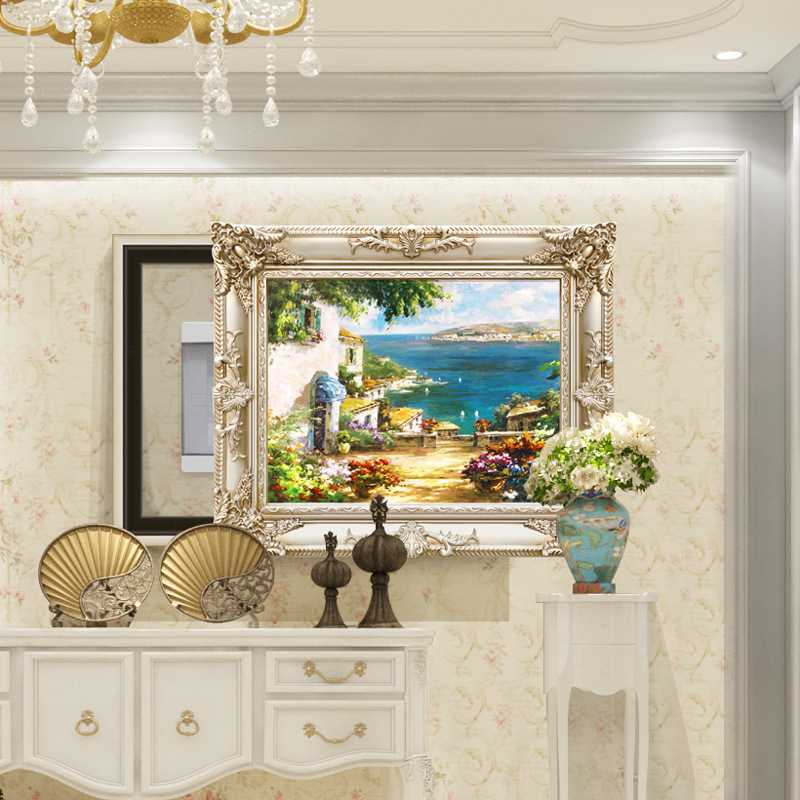 电表箱遮挡装饰画地中海风景欧式油画空开箱装饰电闸箱画简欧餐厅
