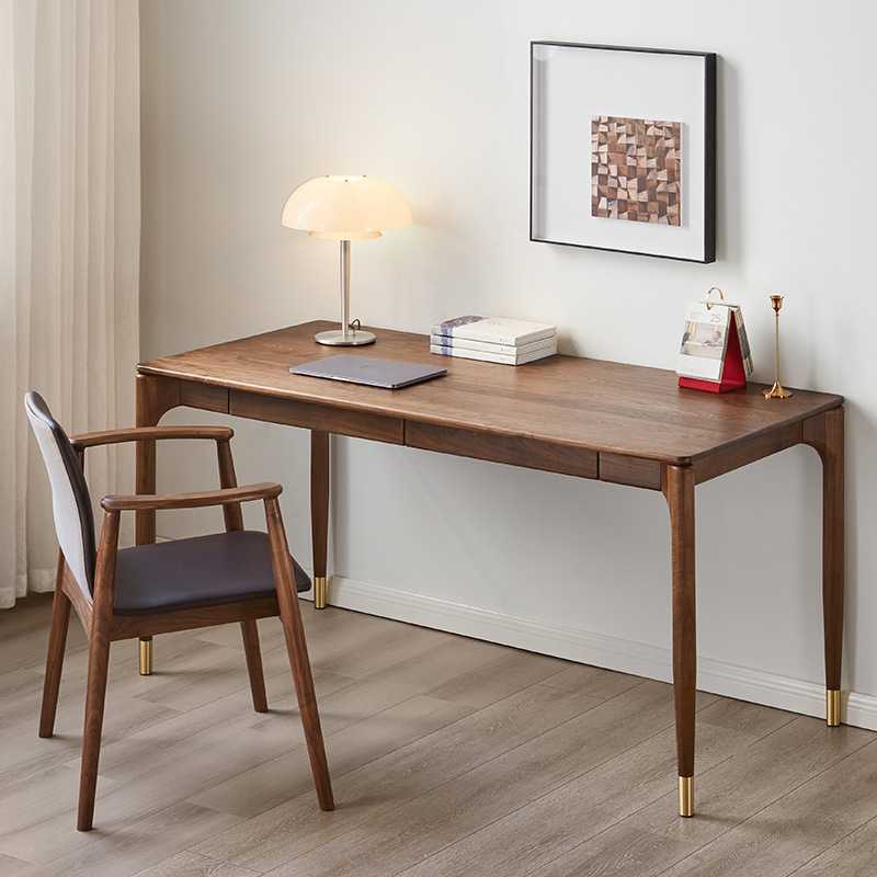 现代简约黑胡桃木全实木书桌办公桌抽屉家用学习书桌樱桃木电脑桌