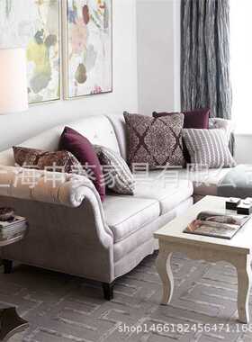 美式乡村棉麻布艺沙发组合L型转角贵妃沙发北欧大小户型灰色沙发