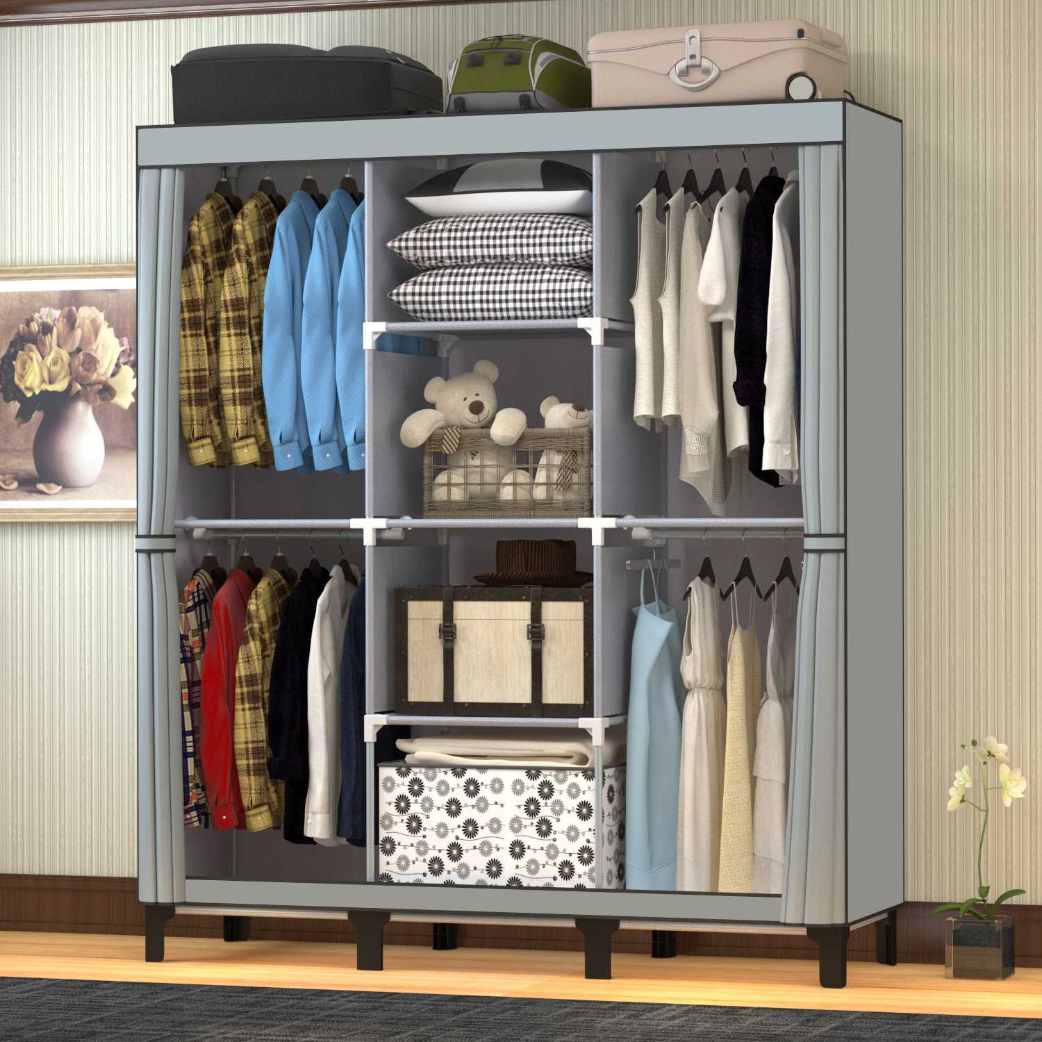 衣柜简易组装出租房用简约衣橱挂衣区多卧室家用出租屋分隔收纳柜