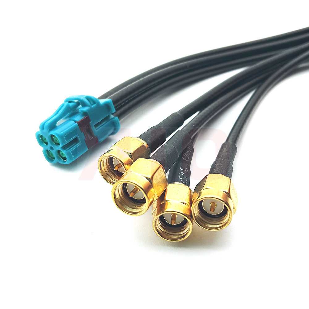 TE款1拖4通用Z型Mini Fakra转SMA公头汽车定位导航连接延长线