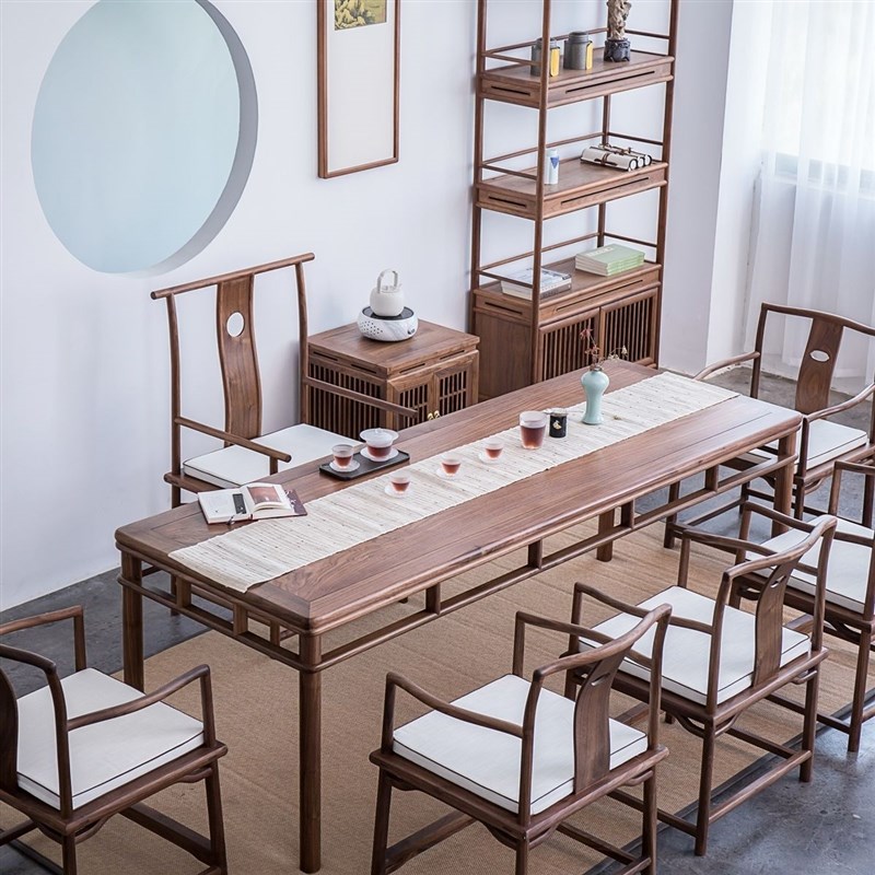 新中式茶桌椅组i合黑老榆木实木功夫泡茶台胡桃木禅意茶楼茶室家