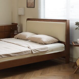 安在野全实木双人床榉木轻奢北欧风格卧室床全实木双人床榉木充电