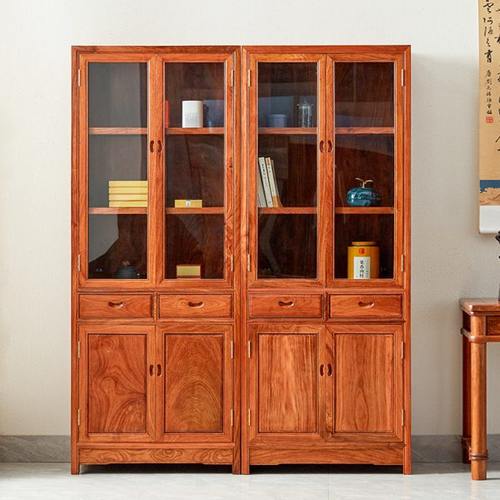 花梨木书柜实木家用玻璃门中式置物柜书架红木家具刺猬紫檀书橱柜