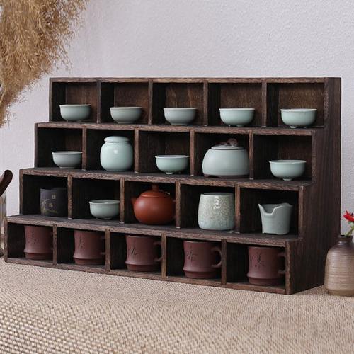 实木茶架博古架茶具茶叶茶杯收纳架茶罐桌面置物架茶壶壁挂阶梯架