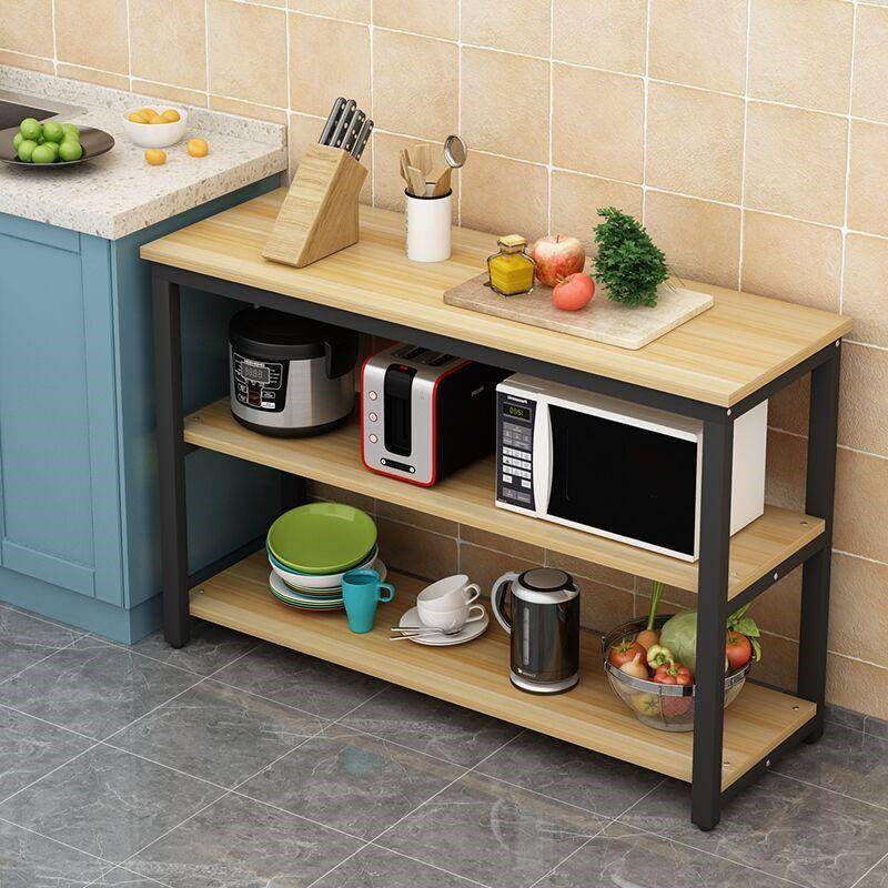 厨房小长桌家用多层桌可移动x切菜桌双层木桌简易长方形多功能狄