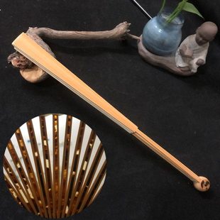 收藏扇苏州工艺 9.5寸精品玉竹和尚头镶嵌折扇重工真金扇面镶嵌