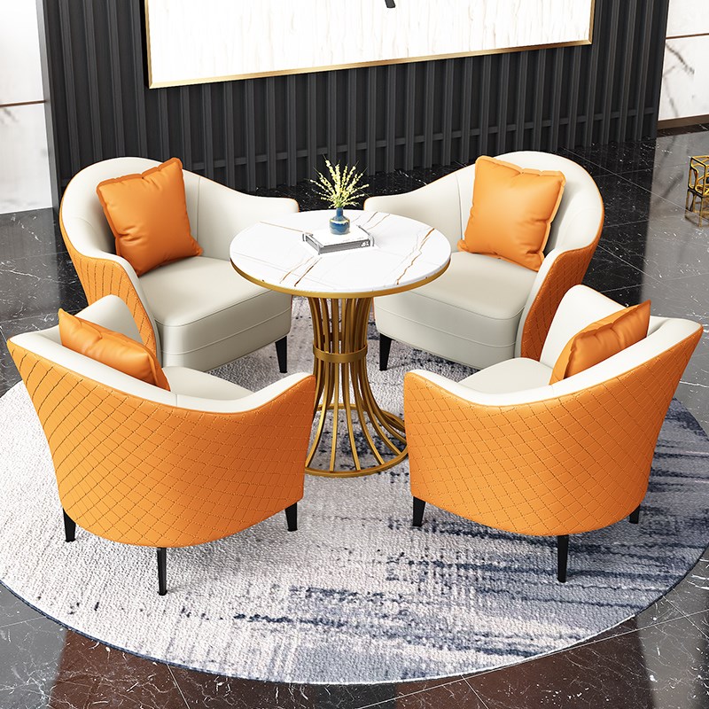 北欧洽谈桌椅组合轻奢现代岩板小圆桌酒店休N息区接待会客休闲沙