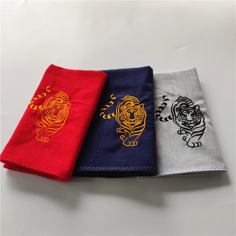老虎棉麻刺绣手i帕男士本命年礼物红色随身手绢棉擦手汗巾绣字手