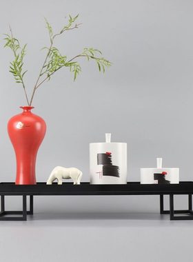 新中式禅意陶瓷小马描金花瓶摆件客厅书房玄关家居插花装饰品摆设