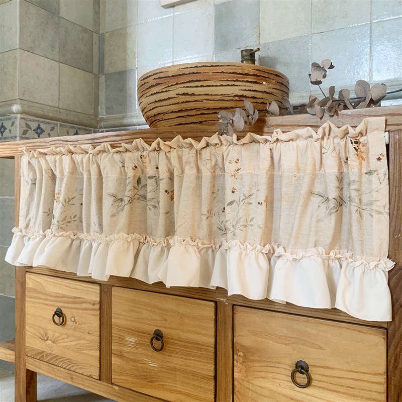 中古风新中式复古棉麻短帘柜帘遮挡帘柜子防尘小R窗帘免打孔玄关