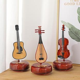 创意旋转音乐盒吉他提琴八音盒生日礼物儿童节日礼品客厅摆件欧式