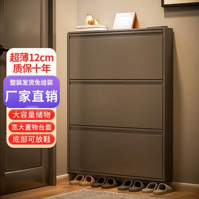 2025新款家用门口超薄鞋柜收纳柜一体靠墙钢制翻斗玄关窄柜免安装
