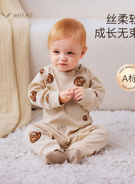 Nest Wheat婴儿长袖连体衣秋季牛角包弹力新生儿衣服宝宝哈衣爬服