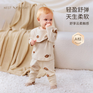 宝宝分体睡衣男女童牛角包秋衣秋裤 儿童家居服套装 Wheat秋季 Nest