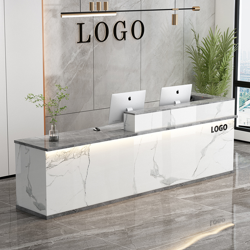 现简约灯带发光收银台小型咨询接待台转角前台理发店台球室吧台