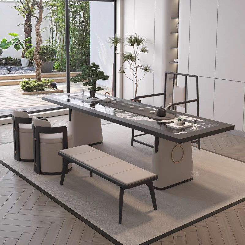 简约意式轻奢岩板茶桌新中式茶桌椅办公室茶台设计师泡茶禅意茶室