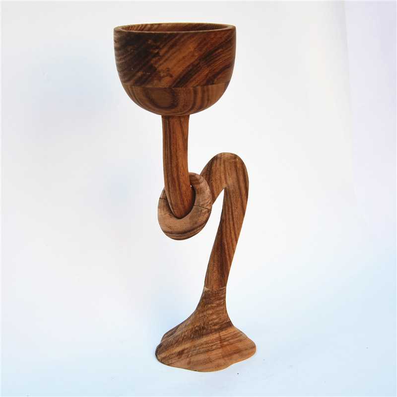 厂家销售手工制作胡桃木装饰摆件家居高脚弯杯造型桌面工艺品