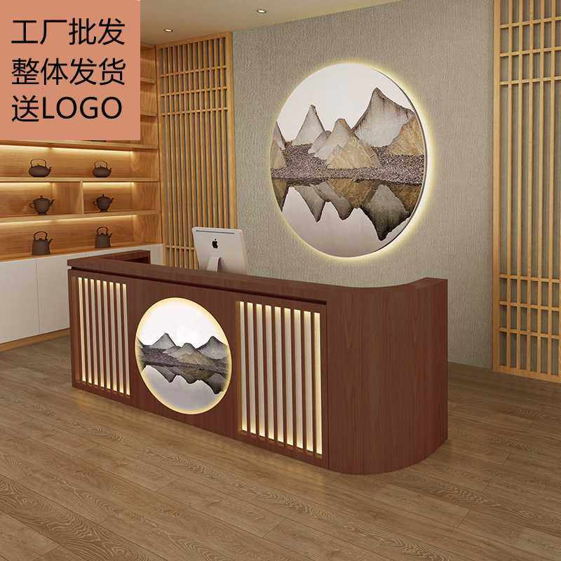 复古收银台饭店餐厅吧台桌中式养生前台公司接待台弧形圆转角