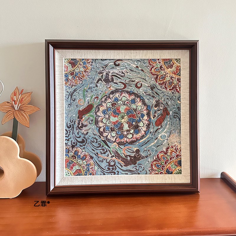 桔子格调敦煌壁画莲花飞天新中式客厅书房玄关装饰画茶室餐厅挂画