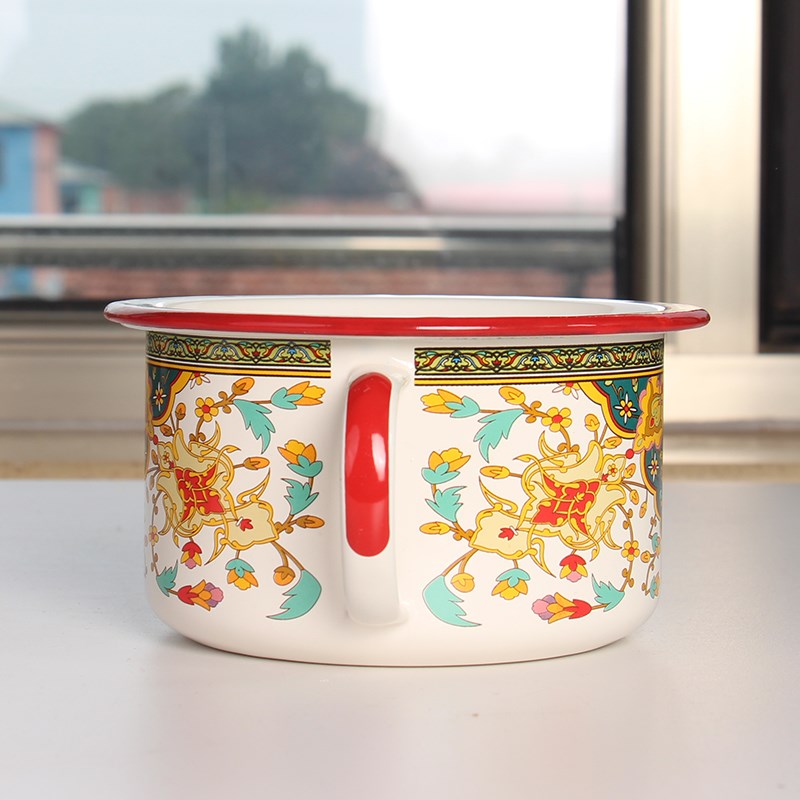 加厚搪瓷快餐杯带盖大号老式搪瓷碗饭盒饭盆泡面碗学生饭碗成人
