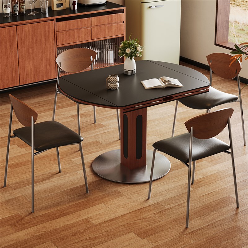 方圆两用餐桌可折叠伸缩家用圆形小户型饭桌设计师包豪斯岩板圆桌