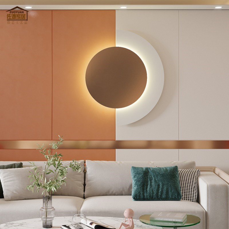 意式极简沙发背景墙饰带发光金属墙饰卧室床头墙上装饰餐厅挂件